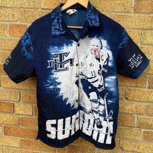 RARE Vintage Starter AOP Button Up Toronto Maple Leafs Mats Sundin T Shirt XL